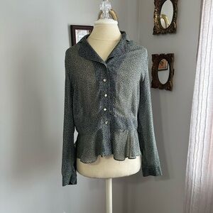 Vintage Sheer Button-Up Floral Blouse with Pearl Style Buttons